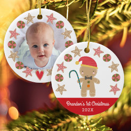 Red First jul Baby Photo Gingerbröd Boy Julgransprydnad Keramik