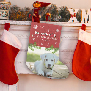 Red First jul Puppy Photo Gräs Snowflake Liten Julstrumpa