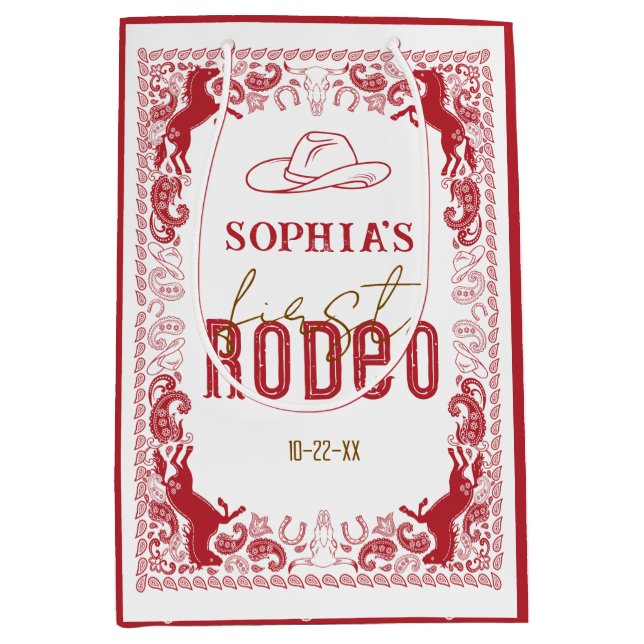 Red First Rodeo Birthday Favor Bag - Western Cowbo (Framsidan)