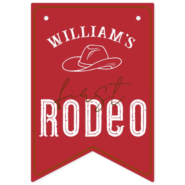 Red First Rodeo Photo Banner - Western Cowboy 1st Vimplar (Första flaggan)