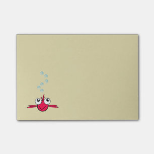 Red Fish with Big Ögon Tecknad Illustration Post-it Block