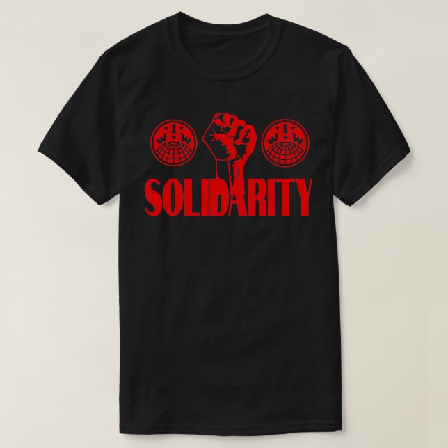 RED FIST SOLIDARITY IWW LOGOTYPER T SHIRT (Design framsida)