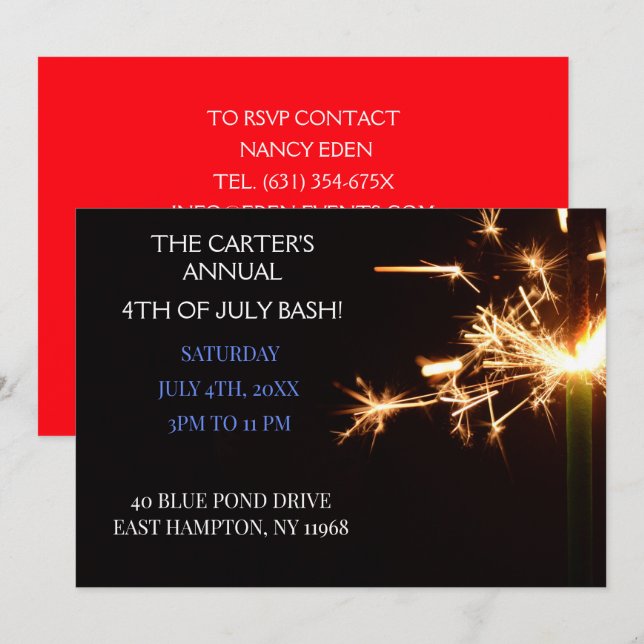 Red Fjärde juli Independence day Sparkler Inbjudningar (Fram/baksida)