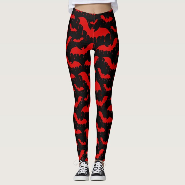 Red Fladdermus Moth Nu Goth Gothic Alternative Leggings (Framsida)