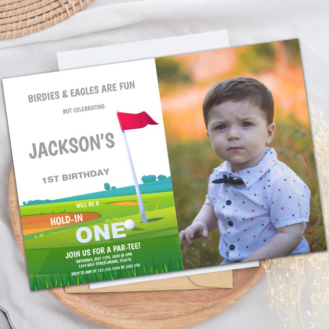 Red Flag Golf Birthday Invitations with photo Inbjudningar (Red Flag Golf Birthday Invitations with photo)