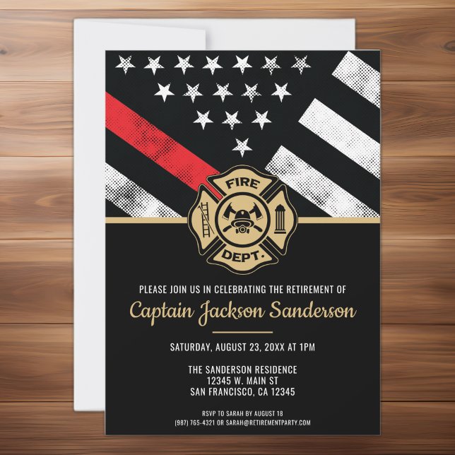Red Flagga för brandsläckare i Pension Inbjudningar (Firefighter Retirement Fire Department Red Flag Invitation)