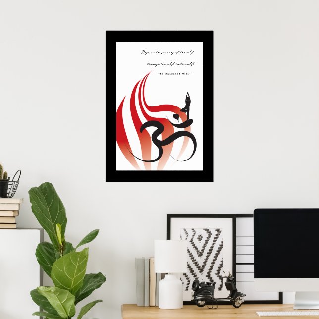 Red Flame Yoga och Modern Zen Calligraphy Om Aum Poster (Hemmakontoret)