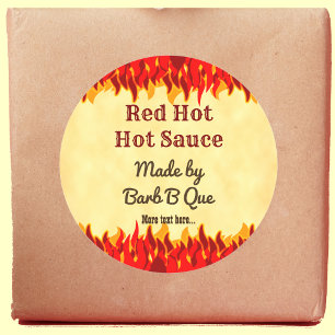 Red Flames Anpassningsbar Retro BBQ Hett Sauce Runt Klistermärke