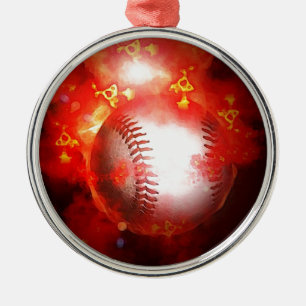Red Flaming Baseball Julgran Ornament