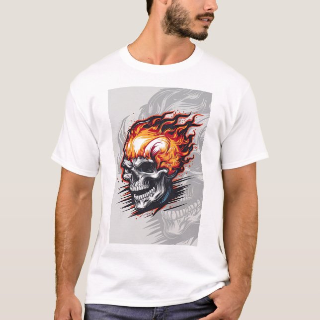 Red Flaming Skull - gotiic Design T Shirt (Framsida)