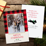 Red Flat-Anpassningsbarna för familjefolljul Julkort<br><div class="desc">En traditionell julkortsmall, redo för dig att anpassa dig till din egen text och ditt eget foto. Den här festliga designen har en utcheckad Buffalo Play mönster som ger ditt fotografi och en vintage-stil-skotsk Hund på baksidan. Det här är en redigerbar mall, så att du kan anpassa all text och...</div>