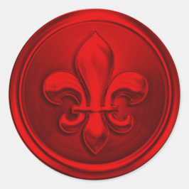 Red Fleur de Lis EnKue Seal Embossed look Runt Klistermärke