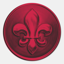 Red Fleur de Lis EnKue Seal Embossed look Runt Klistermärke