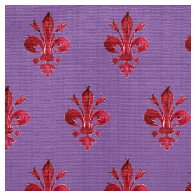 RED FLEUR DE LIS IN LILA BLOMMÖNSTER TYG (Provkarta)