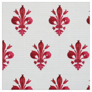 RED FLEUR DE LIS IN WHITE BLOMMÖNSTER TYG