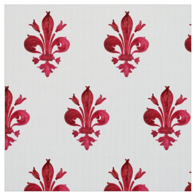 RED FLEUR DE LIS IN WHITE BLOMMÖNSTER TYG (Provkarta)