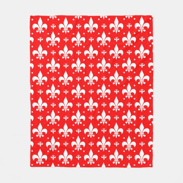 Red Fleur-de-lis Mönster Design Fleecefilt (Framsidan)