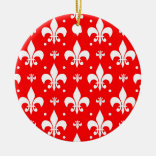 Red Fleur-de-lis Mönster Design Julgransprydnad Keramik