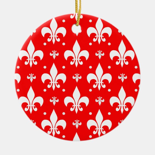 Red Fleur-de-lis Mönster Design Julgransprydnad Keramik (Framsidan)