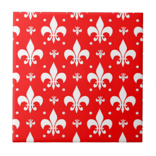 Red Fleur-de-lis Mönster Design Kakelplatta