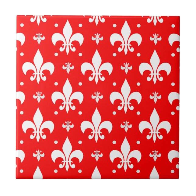 Red Fleur-de-lis Mönster Design Kakelplatta (Framsidan)