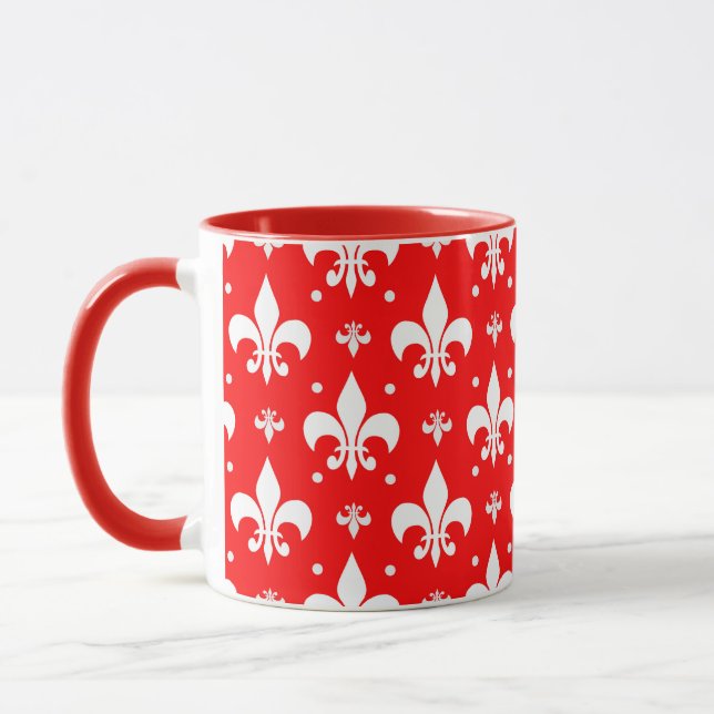 Red Fleur-de-lis Mönster Design Mugg (Vänster)