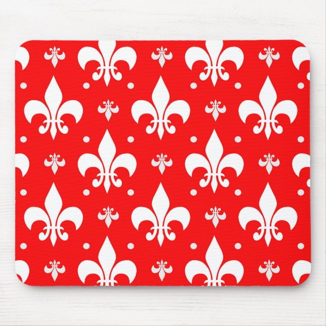 Red Fleur-de-lis Mönster Design Musmatta (Framsidan)