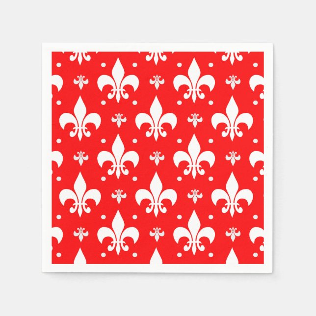 Red Fleur-de-lis Mönster Design Pappersservett (Framsidan)