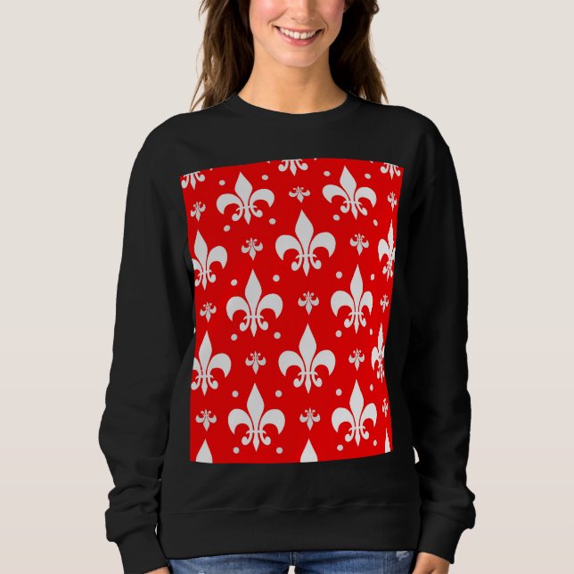 Red Fleur-de-lis Mönster Design T Shirt (Framsida)