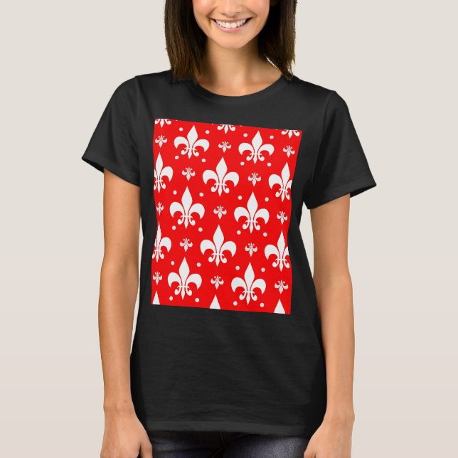 Red Fleur-de-lis Mönster Design T Shirt (Framsida)