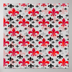 Red Fleur De Lis Yta Mönster Design Download Poster