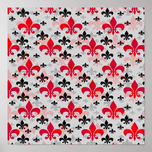 Red Fleur De Lis Yta Mönster Design Download Poster (Framsidan)