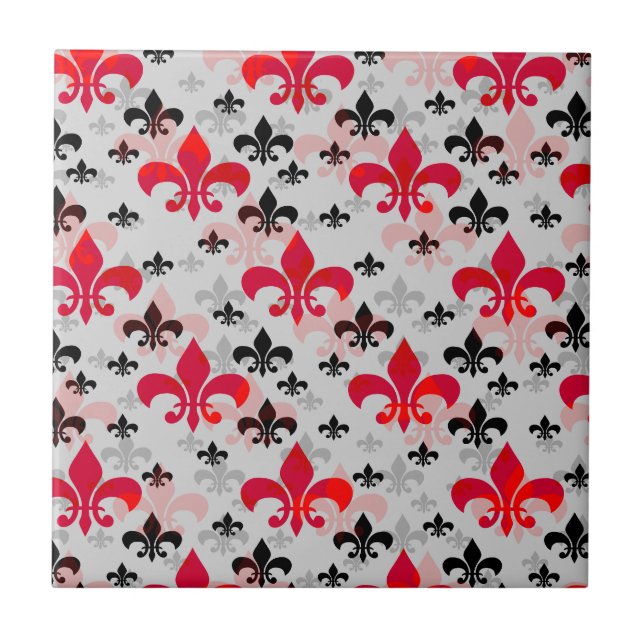 Red Fleur De Lis Yta Mönster Design Kakelplatta (Framsidan)