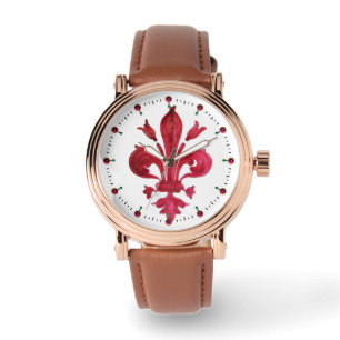 RED FLEUR DE LISE IN WHITE Blommigt Heraldic Armbandsur