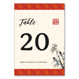 Red floral birds modern Chinese wedding banquet Bordsnummer