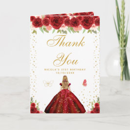 Red Floral Blonde Hair Girl Birthday Tack Kort