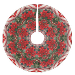 Red Floral Christmas Tree Skirt Julgransmatta Borstad Polyester