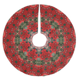 Red Floral Christmas Tree Skirt Julgransmatta Borstad Polyester