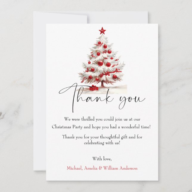 Red Floral Christmas Wreath – Elegant Holiday Tack Kort (Framsida)