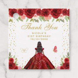 Red Floral Dark Skin Princess Birthday Party Gåvor Etiketter