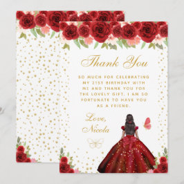 Red Floral Dark Skin Princess Birthday Party Tack Kort