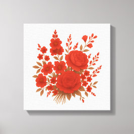 Red Floral Elegant Rose Bouquet Botanical Print Canvastryck