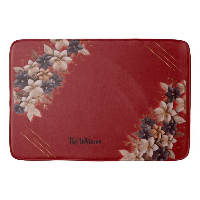 Red Floral Geometric Bath Mat Badrumsmatta (Framsidan)
