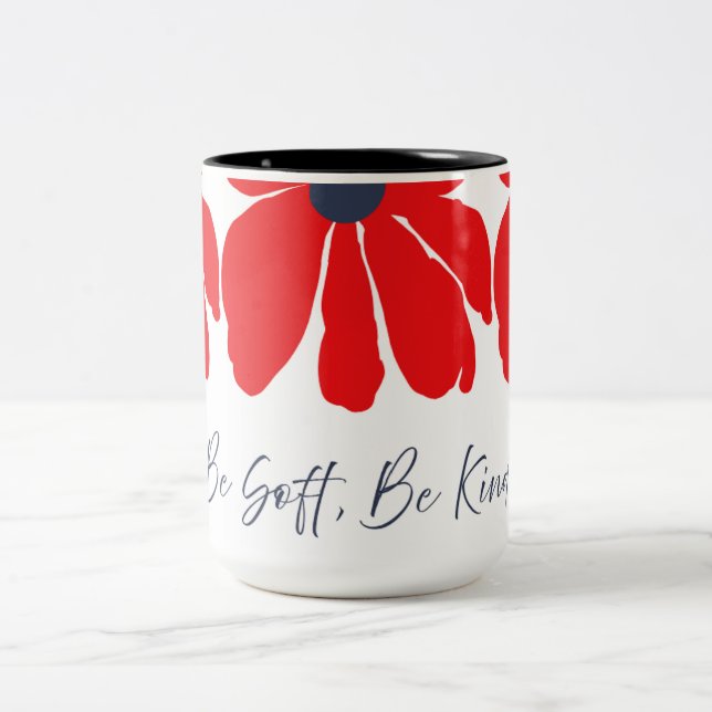 Red Floral Pattern Mug Två-Tonad Mugg (Center)