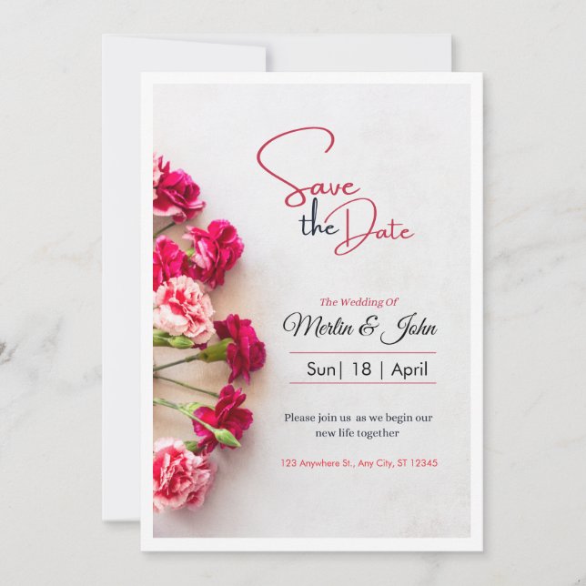 Red Floral Photo Wedding Save the Date Poster Spara Datumet (Framsida)