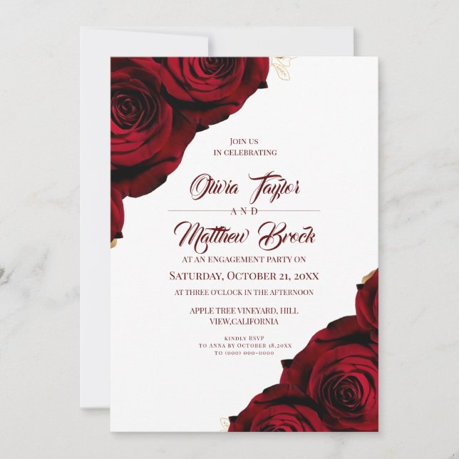 Red Floral Rustic Engagement Party   Inbjudningar (Framsida)