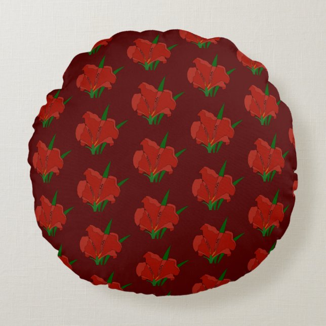Red Floral Throw pillow Rund Kudde (Framsidan)