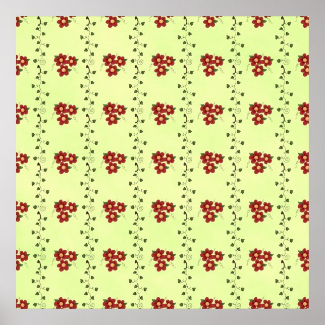 Red Floral Vine Pattern on Light Green Poster (Framsidan)