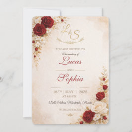 Red Floral Wedding Invitation Card Inbjudningar