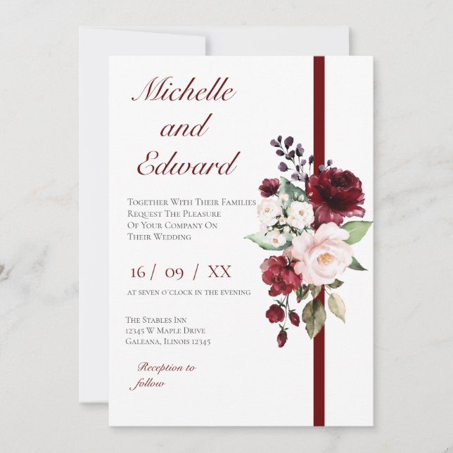 Red Floral Wedding Invitation Inbjudningar (Framsida)
